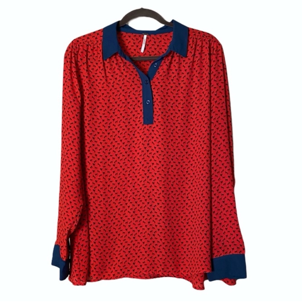 Free People Red and Navy Blouse With Horse Print Size Large